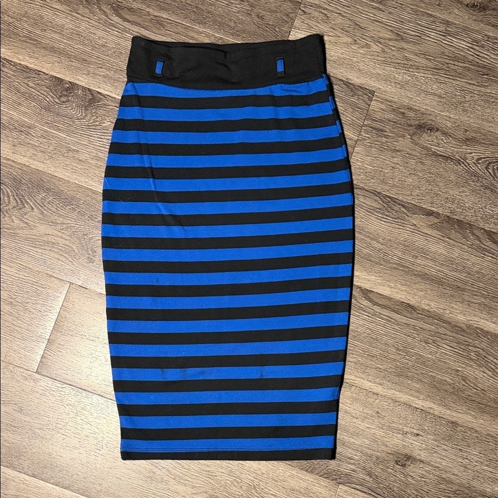 Striped Blue and Black Women's Fitted Skirt
